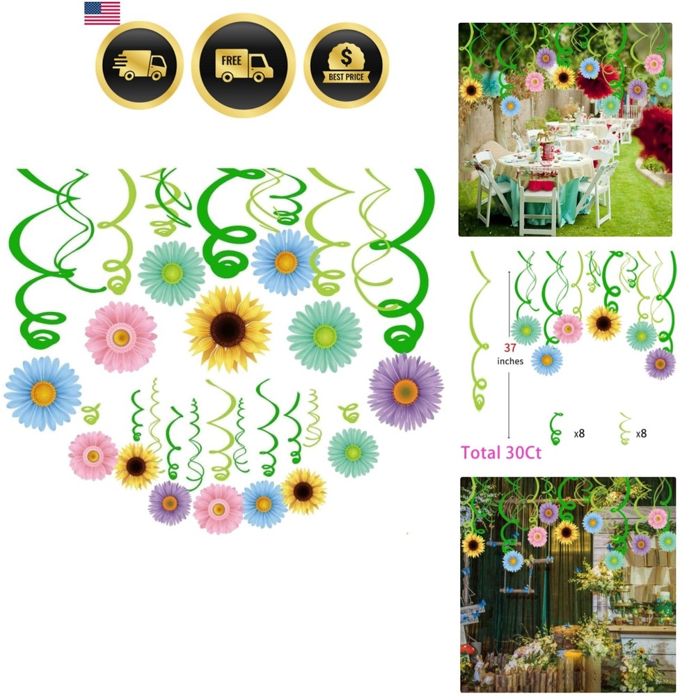 30Ct Spring Sun Flower Hanging Swirl Decorations,Themed Birthday,Party Suppli…