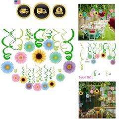 30Ct Spring Sun Flower Hanging Swirl Decorations,Themed Birthday,Party Suppli…