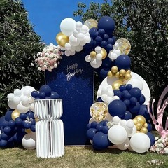 Navy Blue and Gold Confetti Balloons, 50 pcs 12 inch Pearl White and Gold Met…