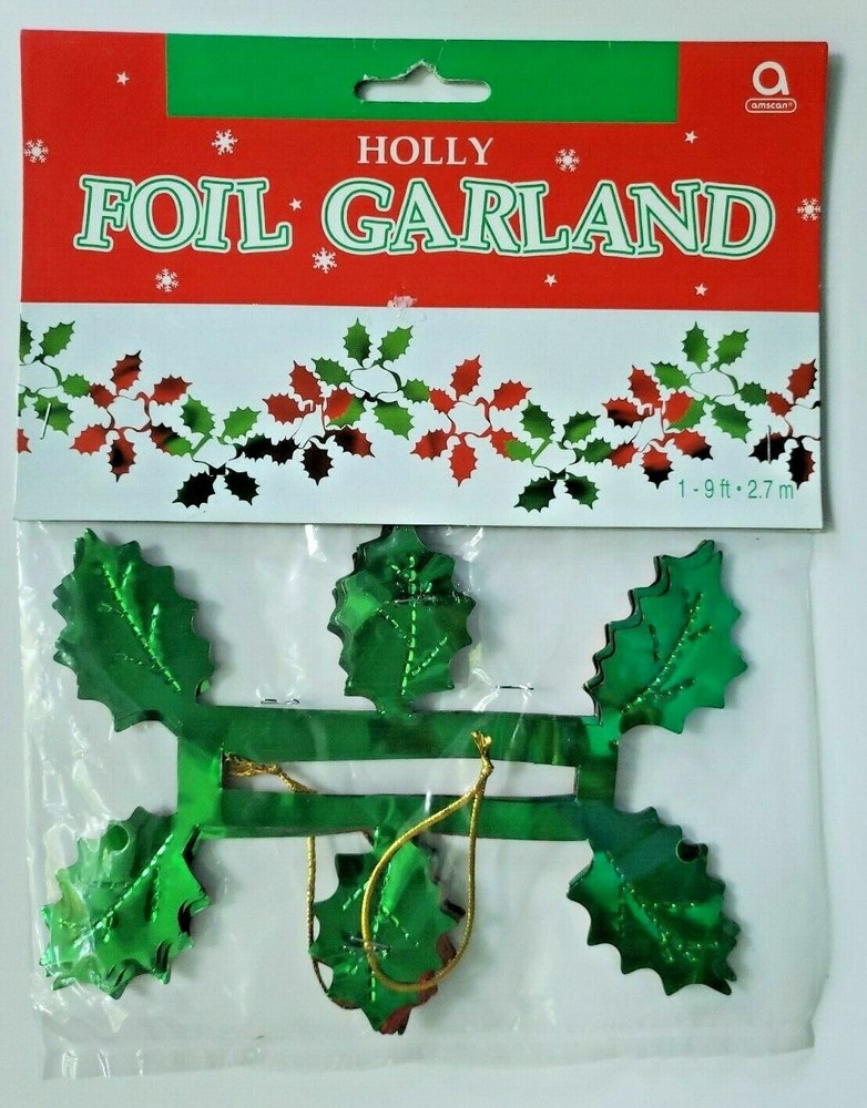 1990’s Amscan Holly Foil Garland 9ft New In Packaging