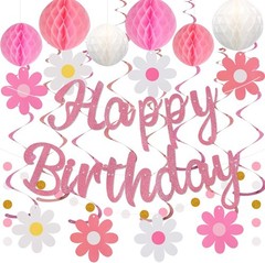Birthday Decorations, NO DIY, Pre-Strung Happy Birthday Banner with Honeycomb…