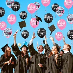 Graduation Balloons Decorations 24Pcs Black Pink Class of 2026 Grad Latex