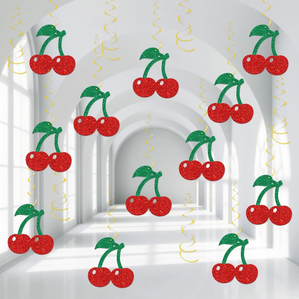 Cherry Hanging Swirl Decorations Sweet Girl Birthday Baby Shower Foil Decor