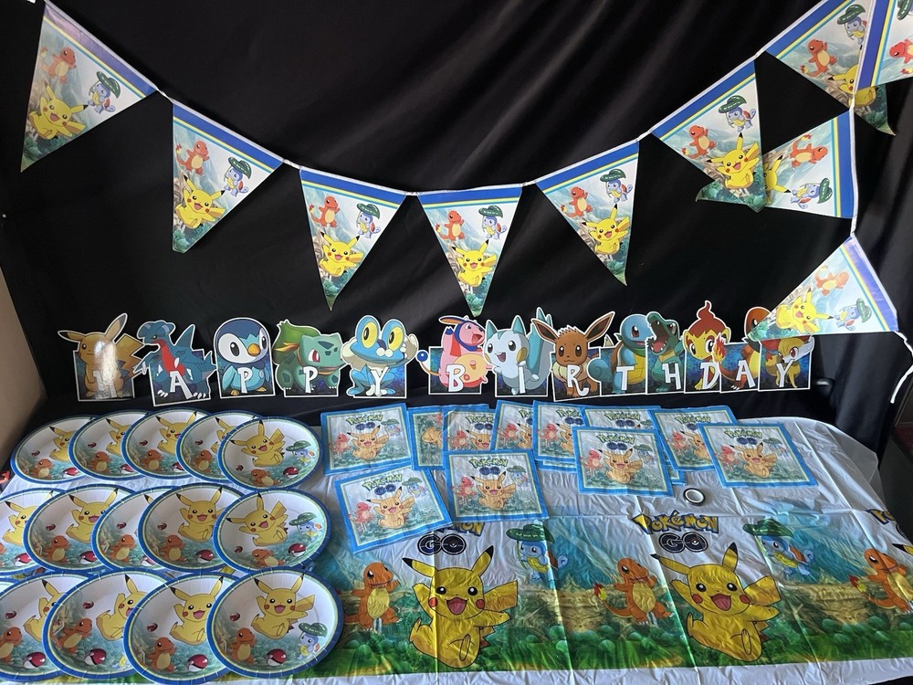 Pokemon Birthday Party Decorations Pikachu Charmander New Banner Plates
