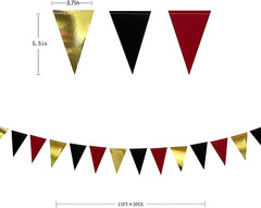 30 Ft Red Black and Gold Party Decorations Hanging Paper Triangle Banner Bunting