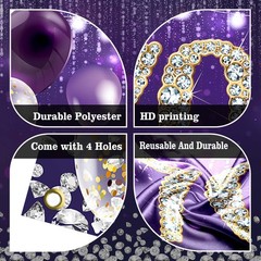 Happy 45th Birthday Backdrop Banner Purple Theme Background with Shiny 45