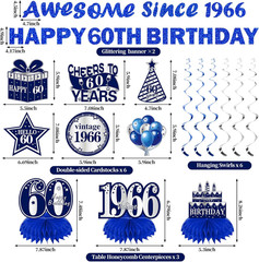 11Pcs 60Th Birthday Decorations Kit for Boys Men, Blue Sliver Happy 60Th Birthda
