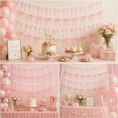 4 Pcs Pink Bow Garland Banner, Pre Strung Pink Bowknot Coquette Ribbon Party