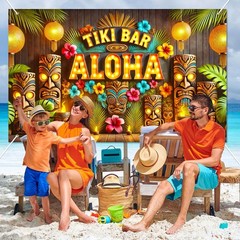 Tiki Aloha Hawaiian Party Decorations Backdrop 71 x 43 Inch