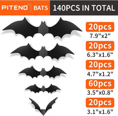 ® 140Pcs Bats Halloween Decorations Party Supplies, Realistic PVC 3D Black Scary