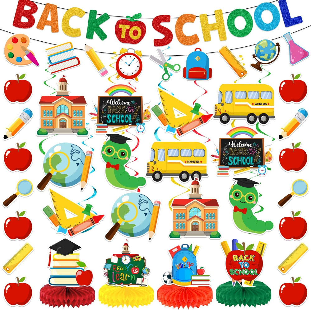 Back to School Decorations Back to School Hanging Banners Swirls and Honeycomb C