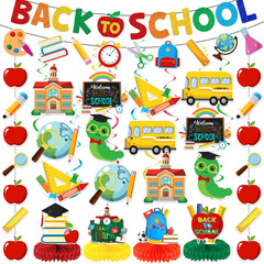 Back to School Decorations Back to School Hanging Banners Swirls and Honeycomb C