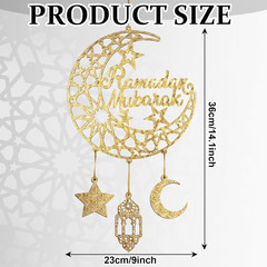 2 Pc Eid Mubarak Wooden Door Signs Moon & Stars Ramadan Wall Hangers