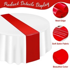 12-Pack 12×108″ Satin Table Runner & 84″ Round Plastic Tablecloths Set Red/White