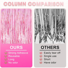Voircoloria 3 Pack 3.3×8.2 Feet Laser Pink Foil Fringe Backdrop Curtains, Tinsel