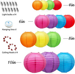Hanging Paper Lanterns Decorative, Rainbow Colorful Chinese Paper Lanterns Ceili