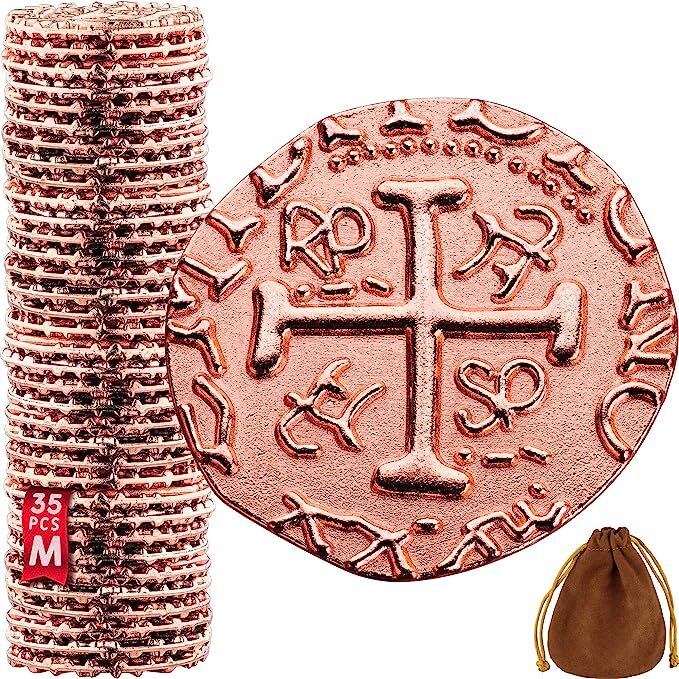 Metal Pirate Coins – Large Rose Gold Pirate Treasure Coin Set – 0.98″ diam.