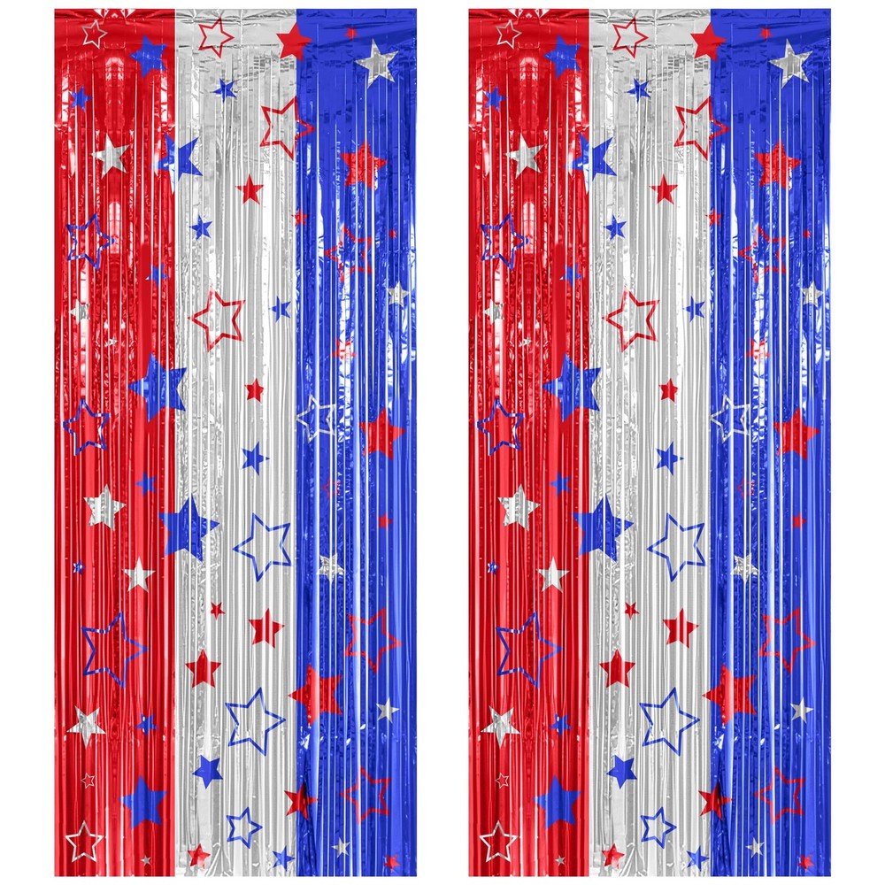 2 Pack Tinsel Backdrop, Birthday Silver Party Streamer Fringe Curtains Foil