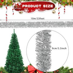 DECORA 33 Feet Silver Tinsel Garland, Christmas Metallic Hanging Tinsel Garland