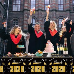 Celebrate Graduation 2026 with 2 Pack Elegant Black & Gold Tablecloth – 54″x108″