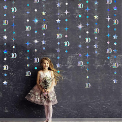 Iridescent 10Th Birthday Decorations Number 10 Circle Dot Twinkle Star Garland M
