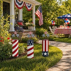 3-PC Patriotic Firecracker Fireworks Metal Yard Stakes July 4th Decor 24″H #025