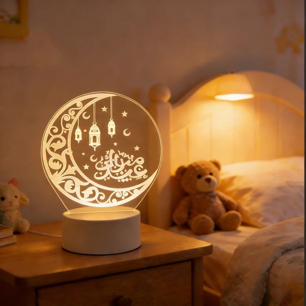 Eid Mubarak LED Light Wooden Lantern Lamp Muslim Ornament Party Decor