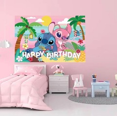 Lilo & Stitch Birthday Party Decoration, 4.9×3.2ft Happy Birthday Backdrop