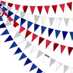 30 Ft Red Silver Blue Triangle Pennant Banner Bunting Hanging Paper Flag Garl…