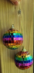 Rainbow Mini Disco Ball PRIDE Christmas Ornament or Rear View Mirror – Set of 2