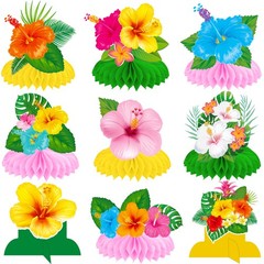 12 PCS Hawaiian Tropical Honeycomb Centerpieces Hibiscus Flower Luau Party