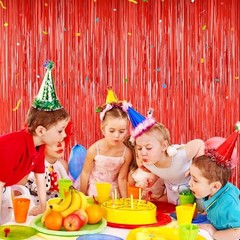 Tinsel Backdrop, 2Pack Fringe Curtains Foil Tinsel Party Streamer Backdrop Red