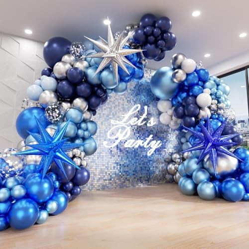 130PCS Blue Silver Balloon Arch Kit for Graduation & Birthday Decor