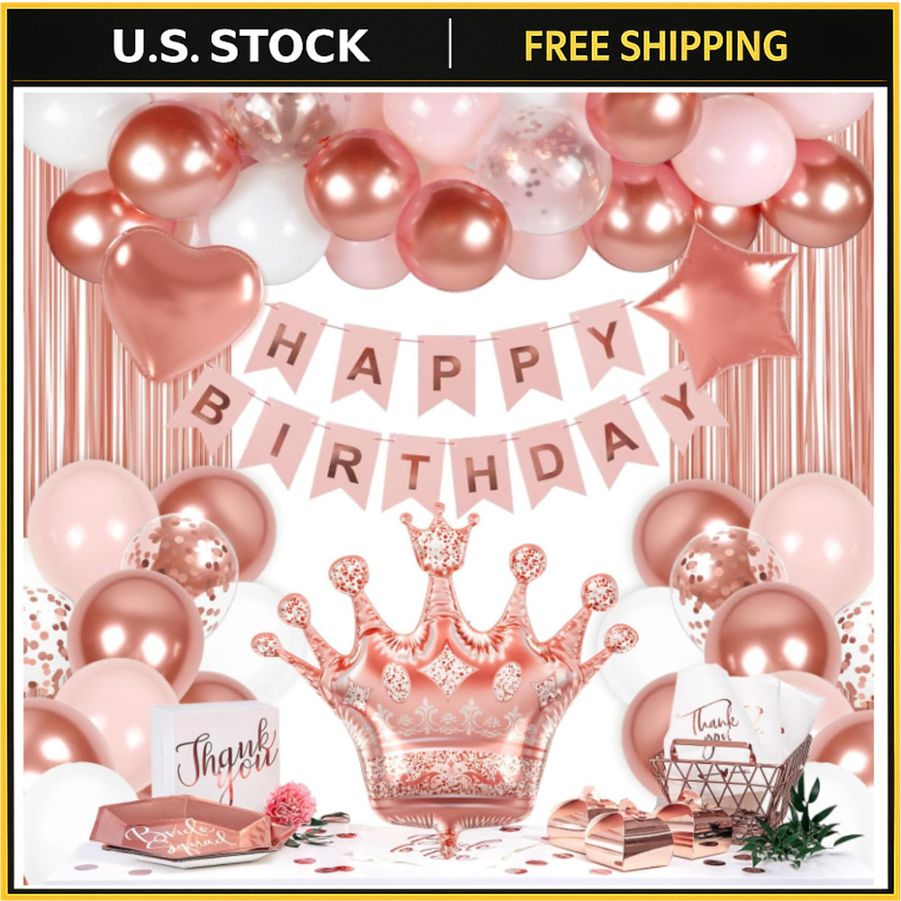 Rose Gold Happy Birthday Party Decorations for Women Girls, Happy Birthday Ba…