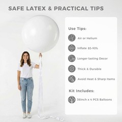 4PCS Large 36 Inch White Balloons, White Latex Big Balloons for Baby Shower G…
