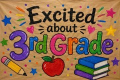 Backdrop “Excited About 3rd Grade” hand painted Multicolor-30×60”