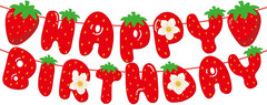 Strawberry Happy Birthday Banner, Strawberry Themed Birthday Party Decoration, B