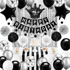 Black and Silver Birthday Party Decorations for Men Women Boys Girls Happy Bi…