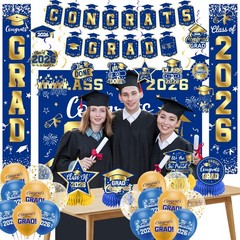 Graduation Decorations 2026 Blue and Gold 60 inches x 40 inches,