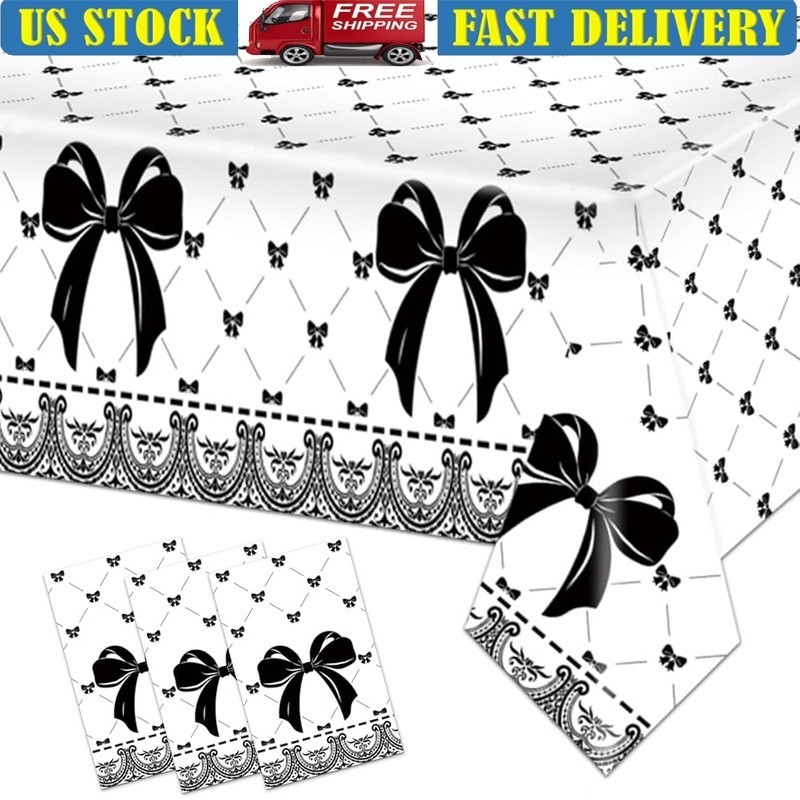 Black Bow Tablecloths Set of 3 Elegant Party Decorations Easy Clean-up New