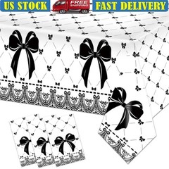 Black Bow Tablecloths Set of 3 Elegant Party Decorations Easy Clean-up New
