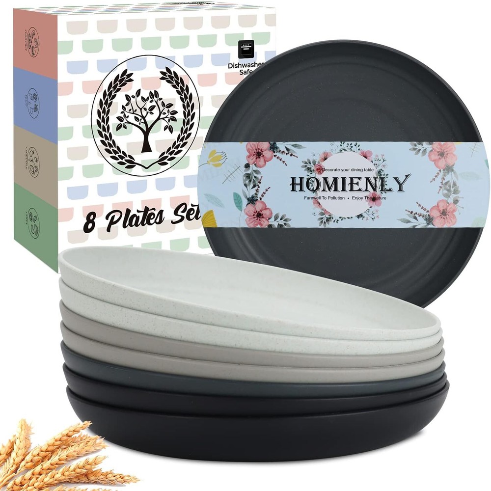 Homienly Deep Dinner Plates Set of 8 Alternative for 8 inch, Stone Gray