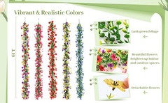 4 Pcs 6 ft Artificial Flowers Wisteria Garland-Total 24 ft Fake Hanging Wisteria