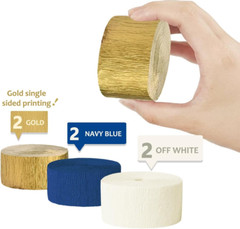 Navy Blue Party Decorations – 6 Rolls Navy Blue Gold Ivory Crepe Paper Streamers