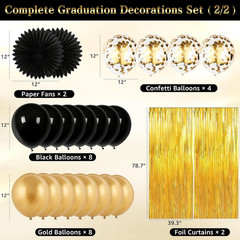 Graduation Decorations 2026, Black Gold Party Decor with Congrats Grad, Class of
