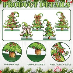 5 Pcs Whimsical Christmas Table Decorations Wooden Lime Green Christmas Tree …