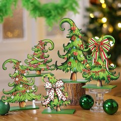 5 Pcs Whimsical Christmas Table Decorations Wooden Lime Green Christmas Tree …