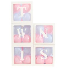White TWINS Balloons Boxes with 5 PCS Clear Balloon Boxes and 5pcs Letters fo…