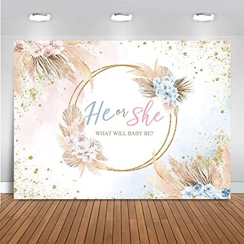 Boho Gender Reveal Backdrop He or She Boho Flowers Baby Shower 7x5ft