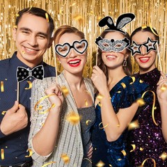 36 PCS Silver Black Photo Booth Props New Years Eve 2026 Party Anniversary